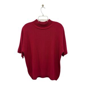 Maggie McNaughton‎ Top Womens Red Pullover Sweater Short SleeveMock Collar Light
